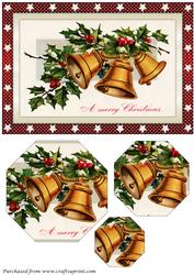 Vintage Christmas Gold Bells Octagon Pyramid