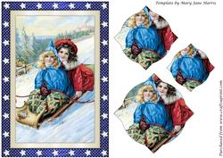 Vintage Christmas Children on Sled Splendid Pyramid