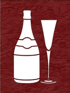 CHAMPAGNE BOTTLE AND GLASS