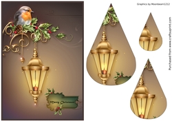 Christmas Robin on Street Lamp Teardrop Pyramid