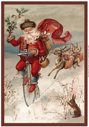 Vintage Christmas Santa on Bike A4