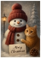 Christmas Snowman and Cat A4