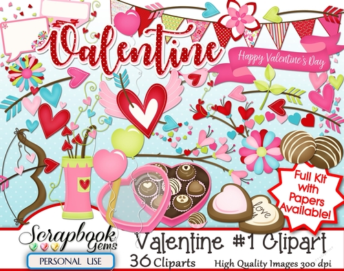 VALENTINE SET 1 CLIPART - 36 Clipart Images