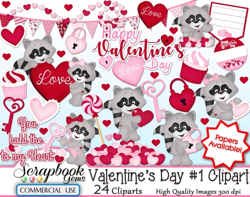 VALENTINES DAY SET 1 CLIPART - 24 Clipart Images