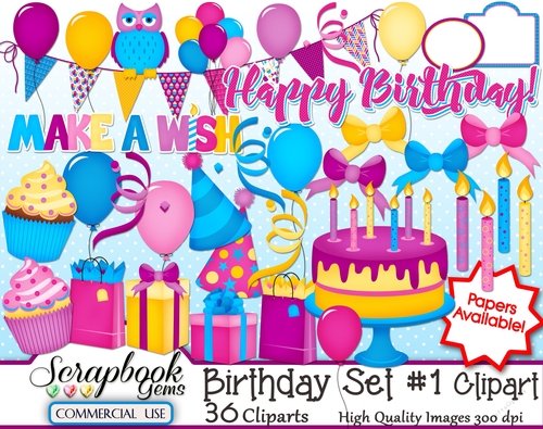 BIRTHDAY Set #1 CLIPART - 36 Clipart Images