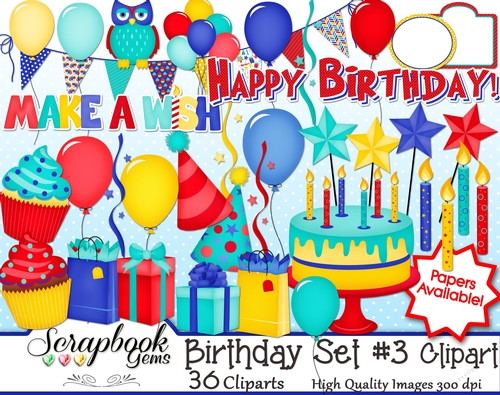BIRTHDAY Set #3 CLIPART - 36 Clipart Images