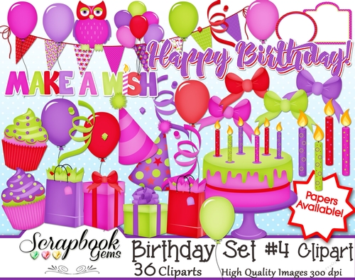 BIRTHDAY Set #4 CLIPART - 36 Clipart Images
