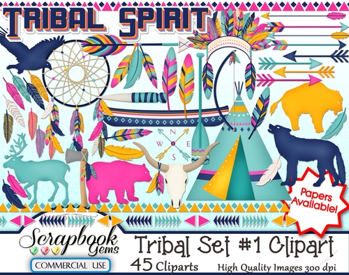 TRIBAL, Set #1 CLIPART - 45 Clipart Images