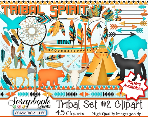 TRIBAL, Set #3 CLIPART - 45 Clipart Images