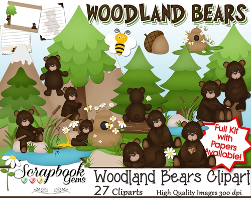 WOODLAND BEARS CLIPART - 27 Clipart Images