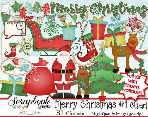 MERRY CHRISTMAS SET #1 CLIPART - 31 Clipart Images