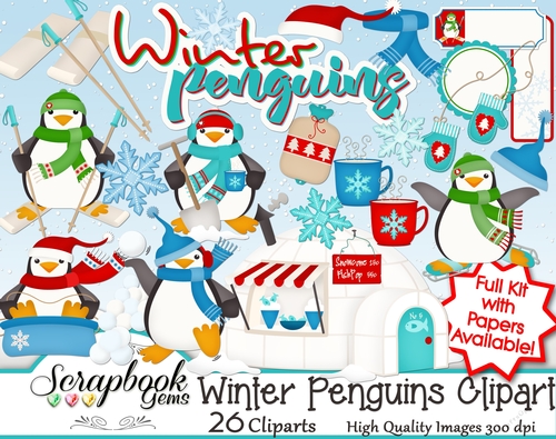 WINTER PENGUINS CLIPART - 26 Clipart Images