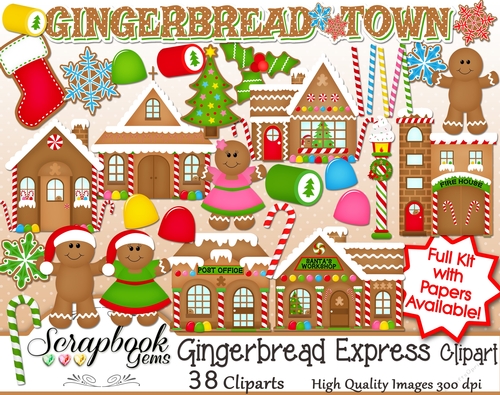 GINGERBREAD TOWN CLIPART - 34 Clipart Images