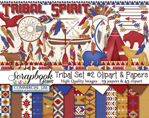 TRIBAL, Set #2 CLIPART & PAPERS KIT - 45 Clipart & 19 Papers