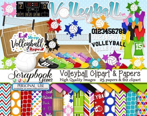 VOLLEYBALL Clipart & Papers Kit - 60 Clipart & 25 Papers