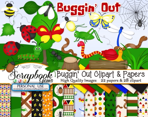 BUGGIN OUT BUGS CLIPART & PAPERS KIT - 28 Clipart & 22 Papers