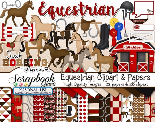 EQUESTRIAN CLIPART & PAPERS KIT - 28 Clipart & 22 Papers