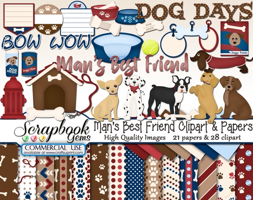 MANS BEST FRIEND CLIPART & PAPERS KIT - 28 Clipart & 21 Papers