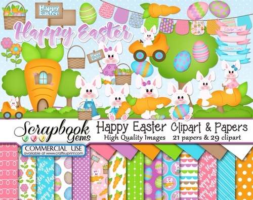 HAPPY EASTER CLIPART & PAPERS KIT - 29 Clipart & 21 Papers