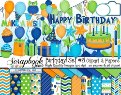 BIRTHDAY Set #2 CLIPART & PAPERS KIT - 36 Clipart & 20 Papers
