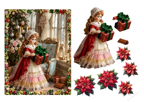 Antique decoupage Christmas doll 01