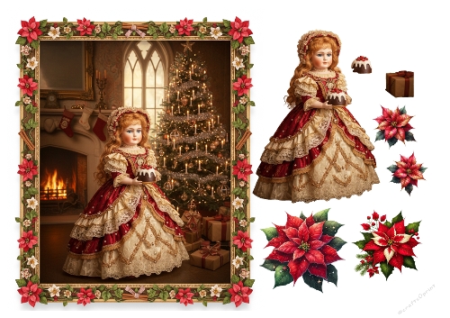 Antique decoupage Christmas doll 02