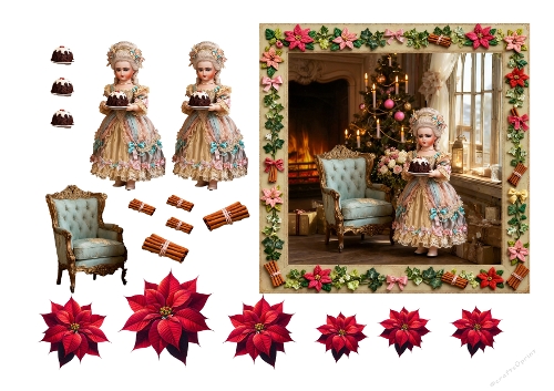 Antique decoupage Christmas doll 04