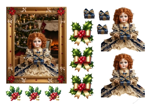 Antique decoupage Christmas doll 12