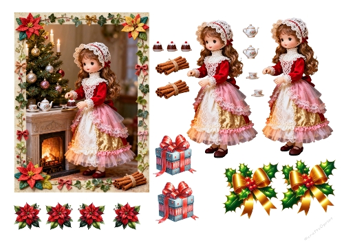 Antique decoupage Christmas doll 13