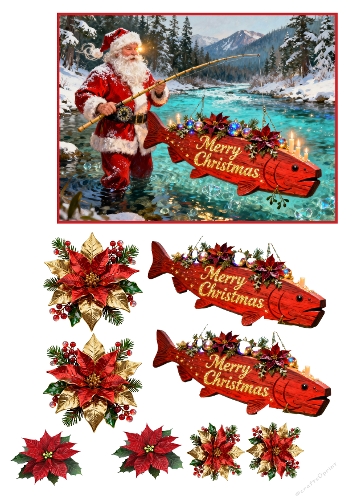 Angler and Fishy Poinsettias Decoupage 03