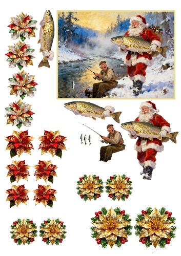 Angler and Fishy Poinsettias Decoupage 05