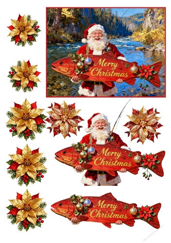 Angler and Fishy Poinsettias Decoupage 06