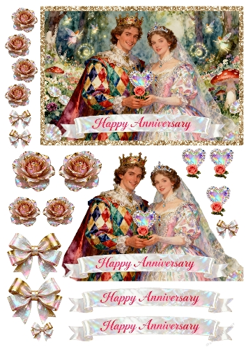 Harlequin Decoupage Greetings 5 Anniversary