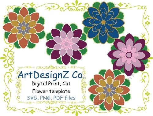 Set of 3D Paper Flower templates