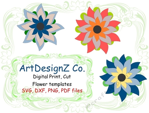 Set of three 3D Paper Flower templates