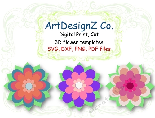 Set of three 3D Paper Flower templates
