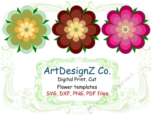 Set of three 3D Paper Flower templates