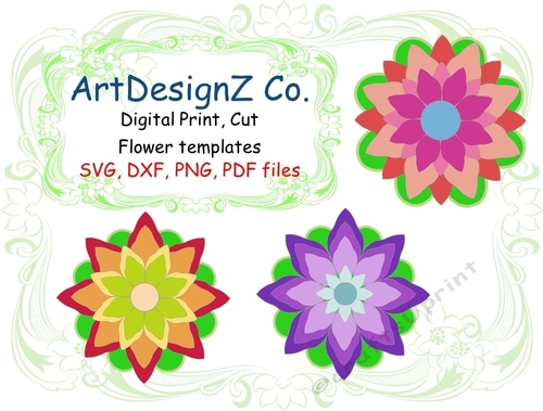 Set of three 3D Paper Flower templates