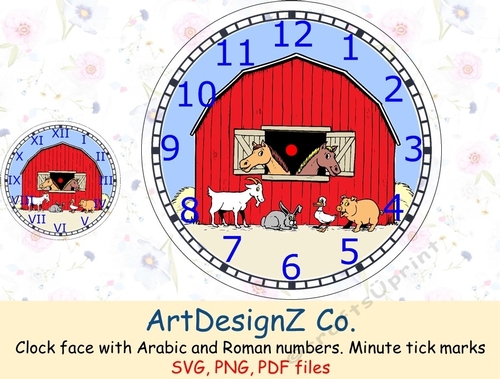 Clock face with Arabic and Roman numbers. Minute tick marks