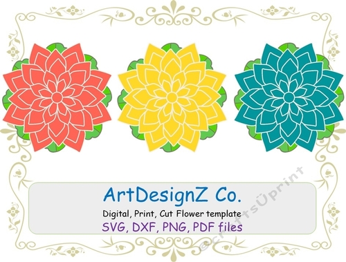 Set of flower templates, different colors, vector and raster files