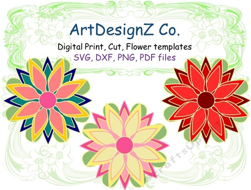 Paper flower templates, parts, petals, 3d, felt, floral, rose, lace, blue, gold, yellow, green