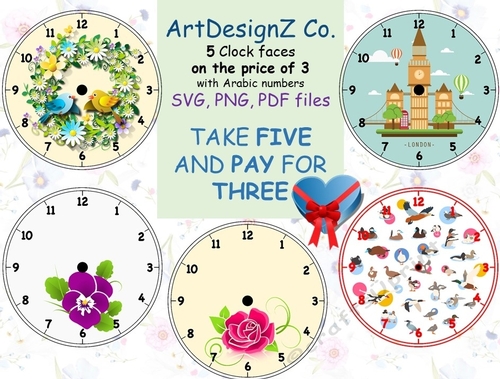 Clock faces with Arabic numbers, reduced price, handmade, printable, surface, kit, birthday, different files