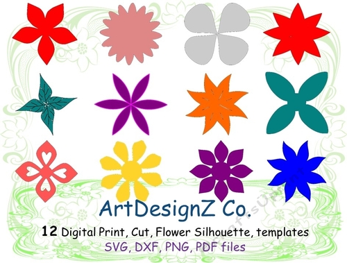 Paper flower silhouettes, parts, felt, cut, felting, 3d model making, lilac, white, rose, spring, pyramage, fold back, birthday, female, blue, poppy, pink, red