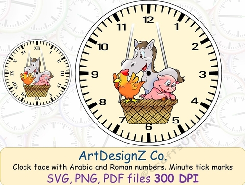 Clock face with Arabic and Roman numbers. Minute tick marks. Vintage, clock, cream, wedding, invitation, birthday, back to school