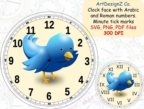 Bird clock face with Arabic and Roman numbers. Minute tick marks. Cupid, clock, cream, wedding, invitation, birthday, education, love, time, shaped, arrow, clipart, back to school, work, old fashioned