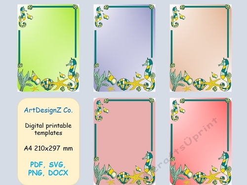 New A4 Cards. Tropical Clipart printable, Watercolor Summer Set, Vector Beach Flamingo Clipart