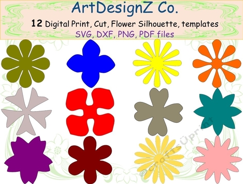 Paper flower silhouettes, parts, felt, cut, felting, 3d model making, lilac, white, rose, spring, pyramage, fold back, birthday, female, blue, poppy, pink, red