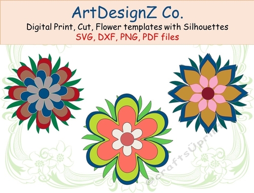 Paper flower templates and silhouettes. parts, felt, cut, felting, 3d model making, lilac, white, rose, spring, pyramage, fold back, birthday, female, blue, poppy, pink, red