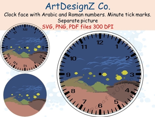 Beautiful clock face with Arabic and Roman numbers. Minute tick marks. Separate picture included. Elegant Celebrations and holidays. shaped, arrow, clipart, back to school