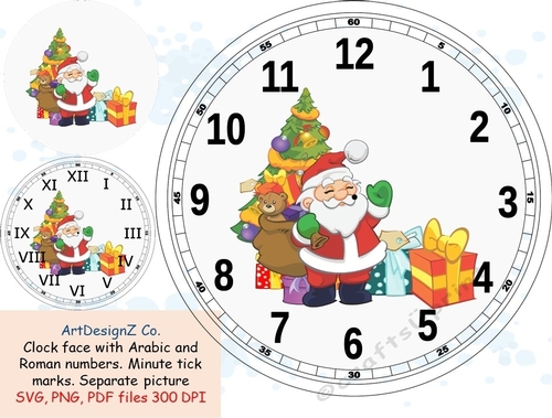 Beautiful Christmas clock face with Arabic and Roman numbers. Minute tick marks. Separate picture included. Elegant Celebrations and holidays. clipart, back to school, wedding, invitation, birthday, education, love, time, shaped, arrow